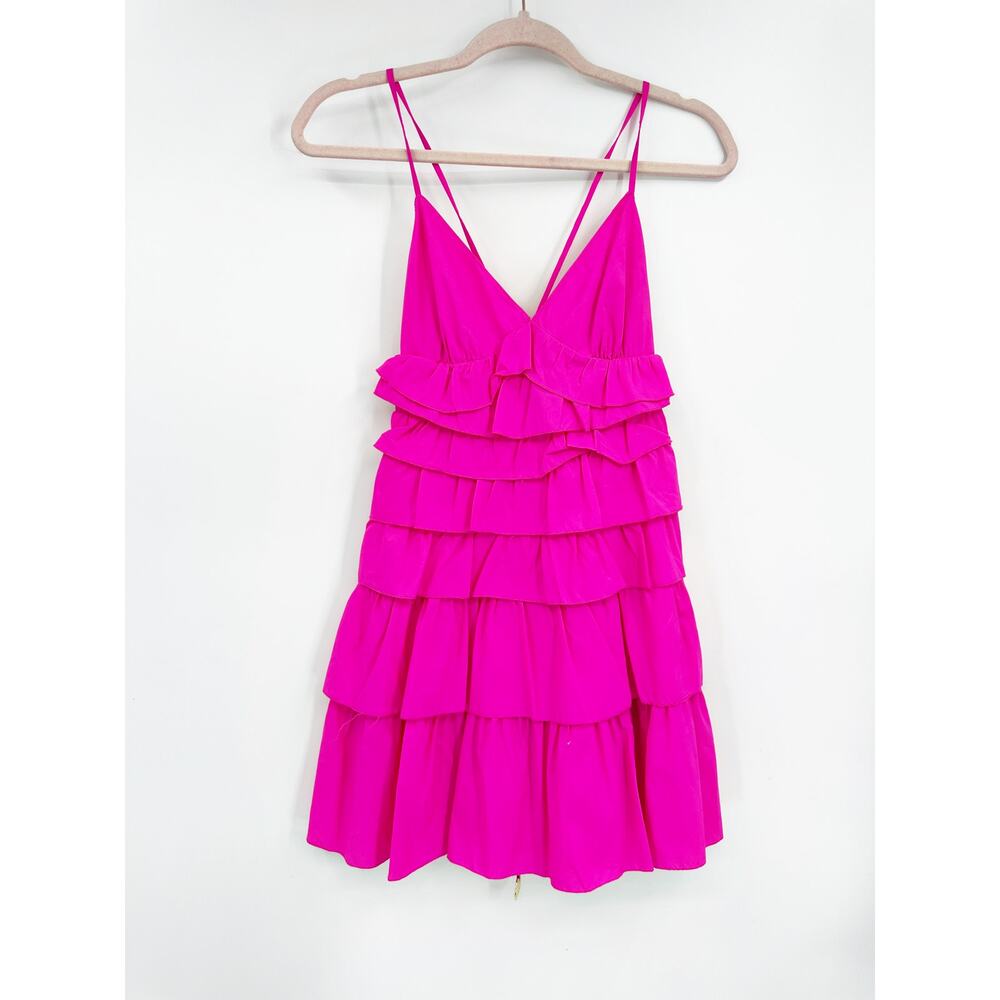 STAUD‎ Rylie Tiered Ruffle Dress Hot Pink Tiered Size S - Picture 2 of 5